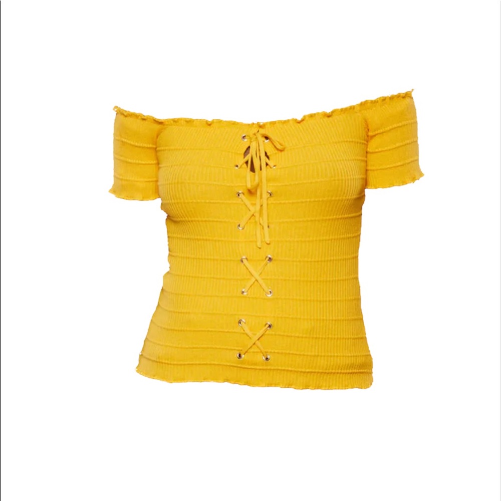 NWT Ambiance Apparel Off-the-Shoulder Lace Up Top